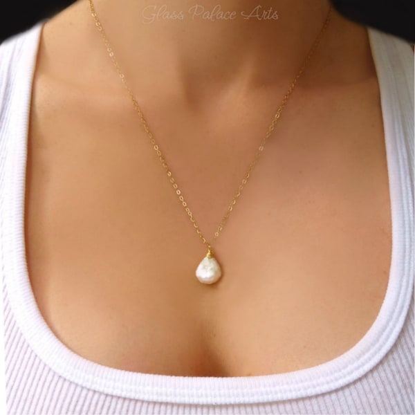 Baroque Pearl Necklace For Women, Single Natural Freshwater Pearl Teardrop Necklace Pendant, Keshi Jewelry For Bridesmaids Gift Wedding