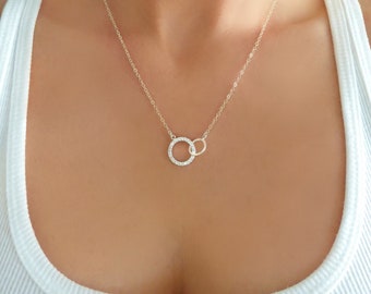 Infinity Necklace Sterling Silver, Infinity Circle Cubic Zirconia Necklace For Women, CZ Interlocking Circles Jewelry Gift