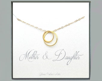 Mother Daughter Necklace, Gift For Mom On Wedding Day, To Mom From Daughter Jewelry, Dainty Circle Necklace Rose Gold, Sterling Silver