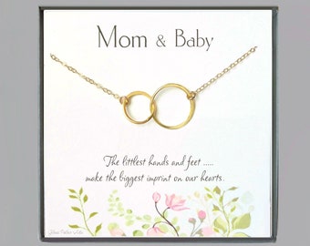 Mom And Baby Necklace For New Mom To Be, Infinity Necklace Baby Shower Gift Jewelry, Push Present For Wife, Sterling Silver, Rose Gold