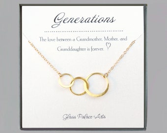 Three Generations Necklace, Grandmother Jewelry, Grandmother Mother Daughter Necklace Gold, Silver, Gift For Grandma, Generations Of Love