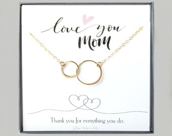 Infinity Necklace For Mom, Two Circle Necklace, Gift For Mom From Daughter, Son, Wife, Husband, Jewelry For Women, Silver, Gold, Rose Gold