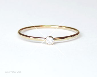 Solitaire Ring For Women, Tiny Dainty Cubic Zironia Ring 14k Gold, Sterling Silver or Rose Gold, Thin Band For Engagement, Wedding Promise
