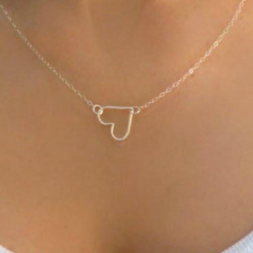 S.Leaf Dainty Heart Necklace - Sterling Silver Minimalist Pendant With Extender Chain