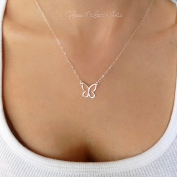 Sterling Silver Butterfly Necklace Pendant, Dainty Gold Butterfly Necklace For Women, Cute Simple Charm Jewelry, Gift For Teenage Girlfriend