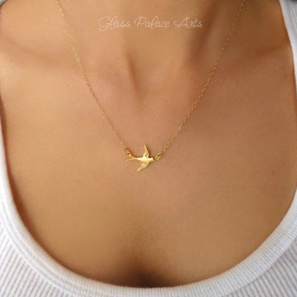 Small Bird Necklace For Women, Dainty Sparrow Necklace Silver, Bird Charm Jewelry Gold, Graduation Gift For Her, Mother Gift From Son