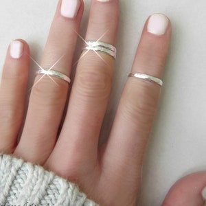 Sterling Silver Thumb Ring For Women, Simple Hammered Midi Ring Set, Dainty Shiny Plain Band, Boho Stackable Knuckle Ring For Girlfriend