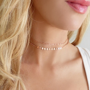 Dainty Rose Gold Double Layered Choker Necklace Set