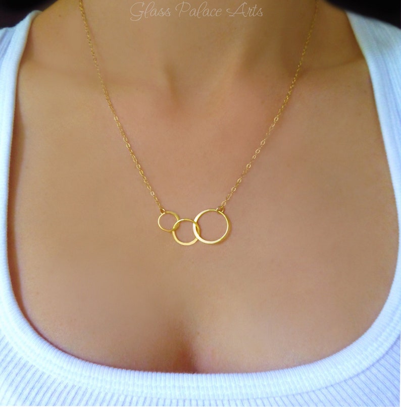 Triple Circle Generations Necklace, Grandmother Necklace, 3 Best Friend Infinity Circle, Gift For Grandma, 3 Generation Family Jewelry Gold image 1