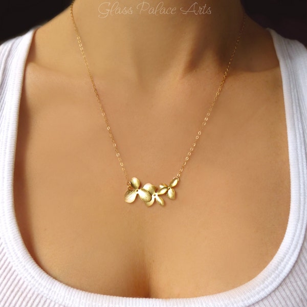 Dainty Orchid Flower Necklace: Gold, Silver, Rose Gold