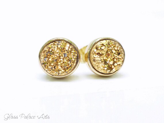 Gold Druzy Stud Earrings