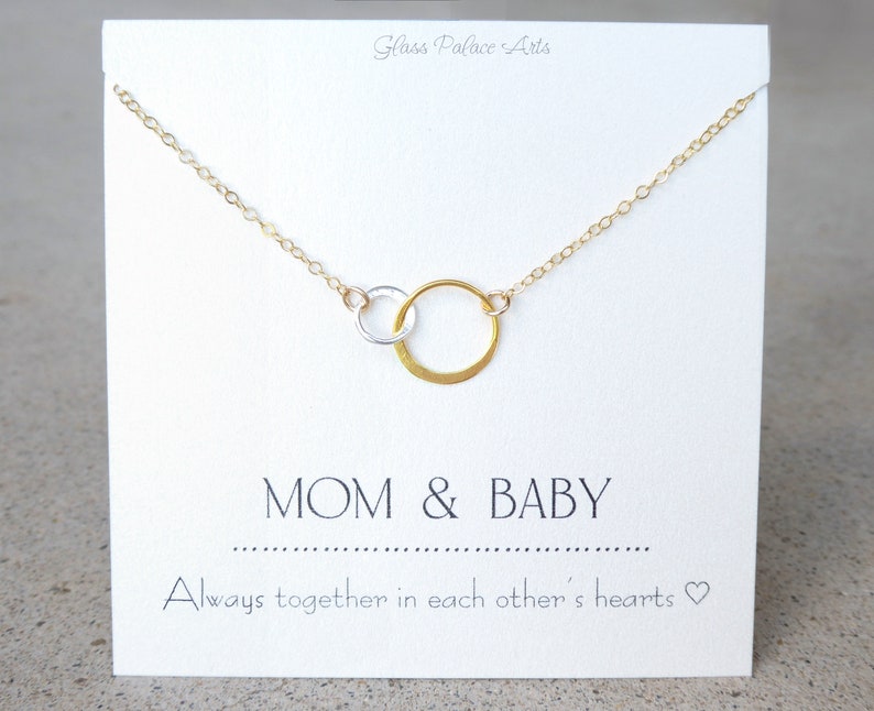 Baby Necklace For Mom, Push Present For Mom Infinity Jewelry, Gold Linked Circle Mother and Child Necklace, Dainty Baby Shower Gift image 6