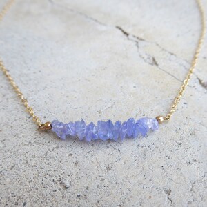 Raw Gemstone Necklace for Women, Beaded Gemstone Bar Birthstone Necklace Rose Gold, Sterling Silver, Opal, Amethyst, Rose Quartz, Tanzanite