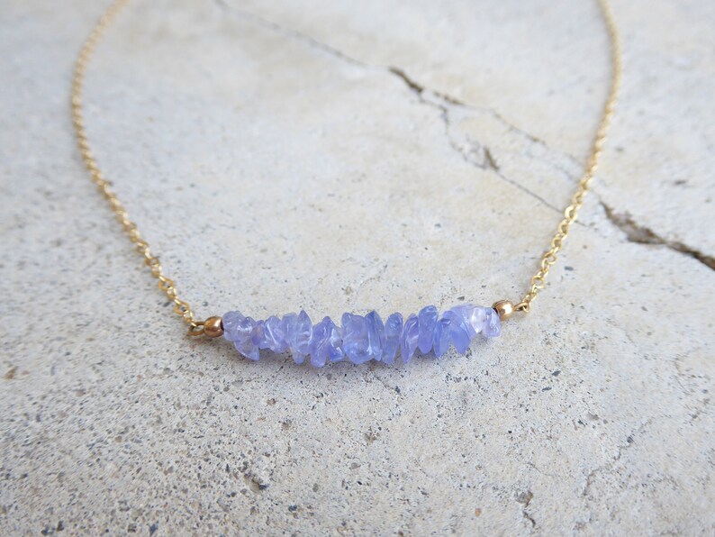 Raw Gemstone Necklace for Women, Beaded Gemstone Bar Birthstone Necklace Rose Gold, Sterling Silver, Opal, Amethyst, Rose Quartz, Tanzanite