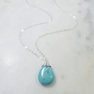 Collier turquoise pour femme, long collier turquoise en argent sterling, pendentif larme de pierres précieuses, cadeau pour elle, remplissage d'or 14 carats, or rose image 9