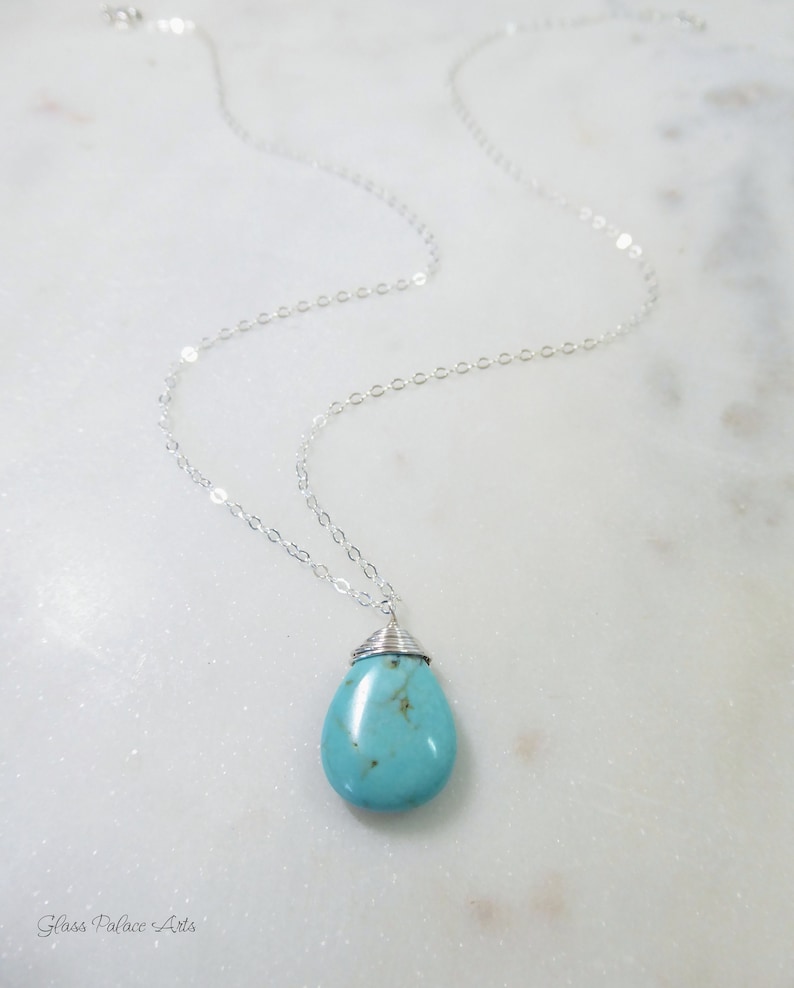 Collier turquoise pour femme, long collier turquoise en argent sterling, pendentif larme de pierres précieuses, cadeau pour elle, remplissage d'or 14 carats, or rose image 9