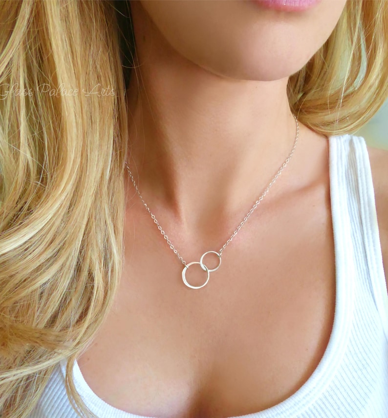 Infinity Necklace Rose Gold, Interlocking Circle Necklace For Women, Simple Mother Daughter Double Circle Pendant, Bridesmaid Jewelry Gifts image 7