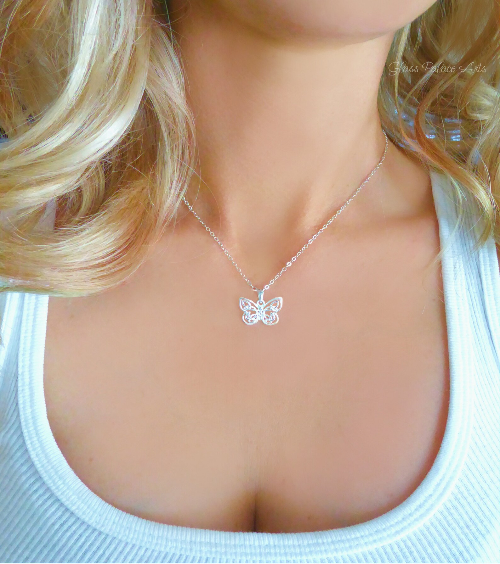 Butterfly Necklace Sterling Silver Dainty Butterfly Pendant Etsy