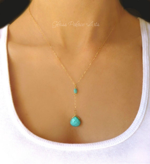 Long Turquoise Necklace For Women Gold Beaded Y - Turquoise Pendant Necklace In Sterling Silver Long Turquoise Necklace For Women Gold Beaded Y - Turquoise Pendant Necklace In Sterling Silver