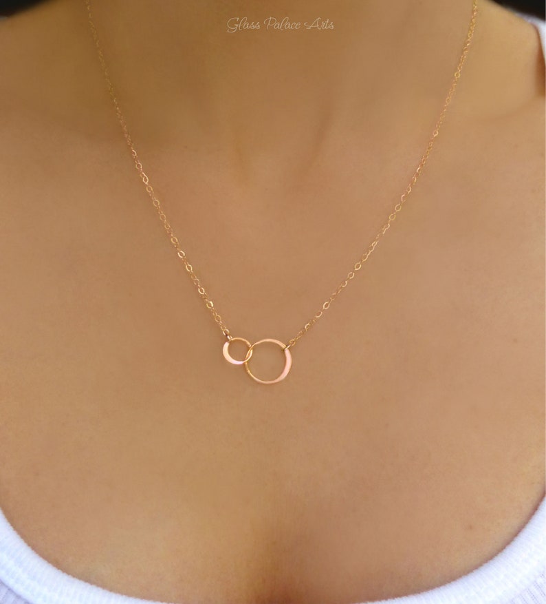 Sterling Silver Infinity Necklace, Best Friend Necklace, Mother Daughter Eternity Circle Jewelry, Dainty Tiny Jr Bridesmaid Gift For Women Rose gold