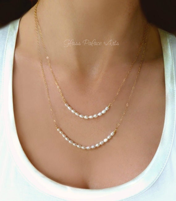 Water Droplets Pendant 2 Layers White Pearls Chain Necklace And Earrings Set
