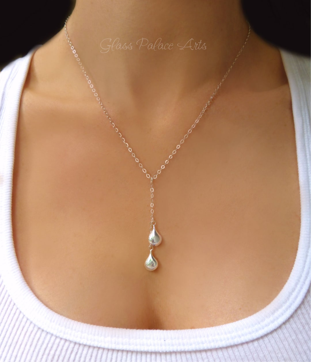 Sterling Silver Teardrop Necklace, Teardrop Y Lariat, Mother