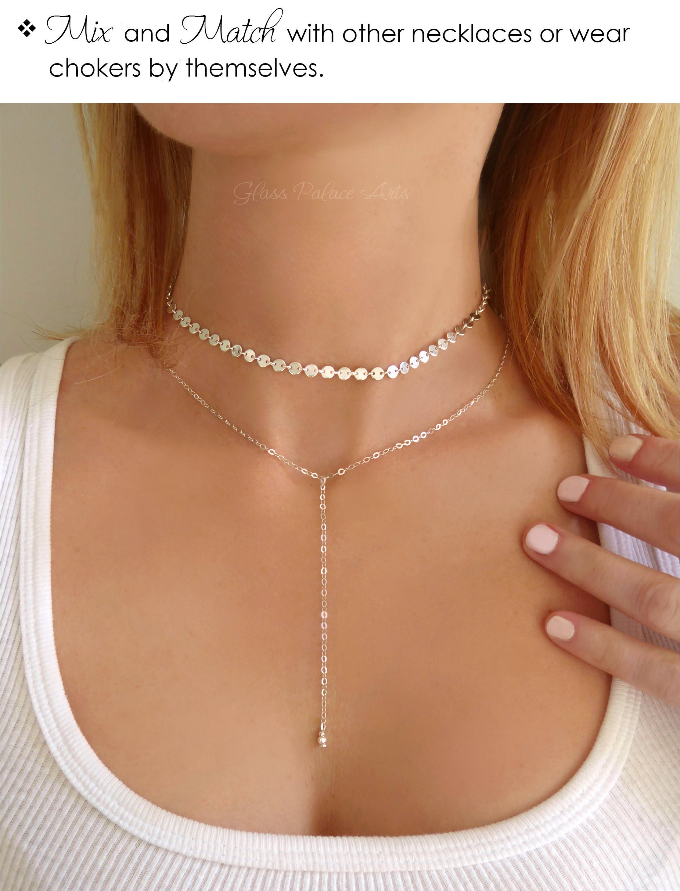 14K Gold Choker Necklace for Women, Layered Short Double Choker Necklace Set, Dainty Modern Minimalist Jewelry Sterling Silver, Rose Gold