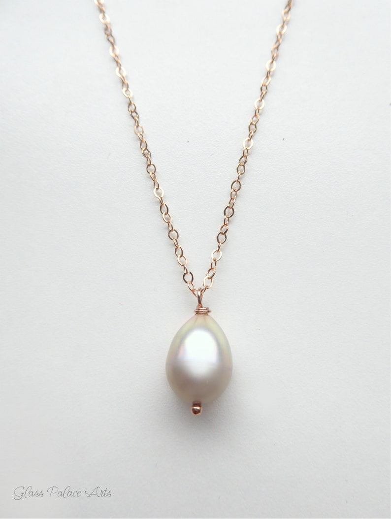 Pearl Teardrop Necklace Rose Gold, Single Pearl Necklace Pendant, Simple Freshwater Pearl Bridal Necklace, Bridesmaid Jewelry Gift image 6