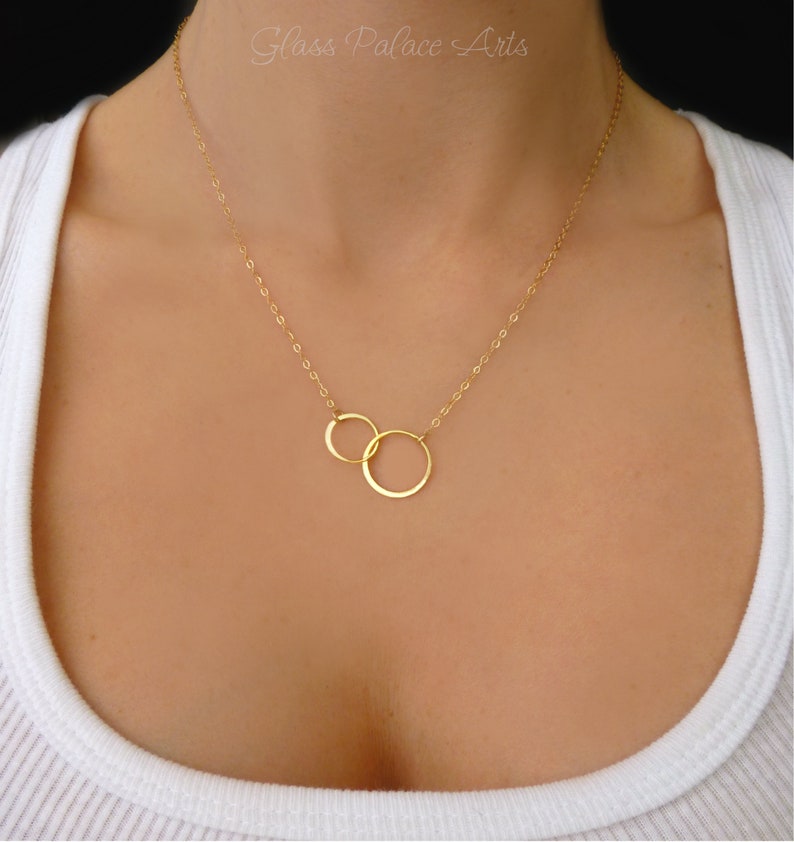 Infinity Necklace Rose Gold, Interlocking Circle Necklace For Women, Simple Mother Daughter Double Circle Pendant, Bridesmaid Jewelry Gifts Gold