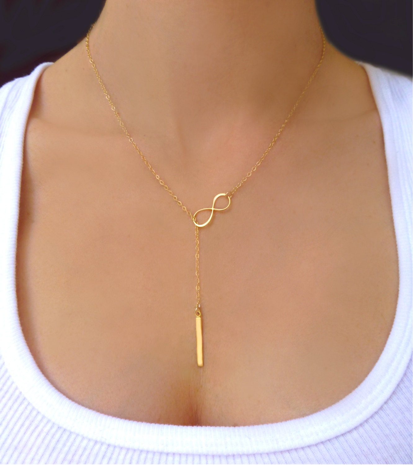 Foxgirl Dainty Long Gold Necklaces For Women, Trendy Lariat Y Necklace 14k Gold Plated Layered Beaded Drop Necklaces Simple Handmade Bar CZ Pendant Y-Shaped Chain Jewelry Gift Wedding In Dubai - UAE