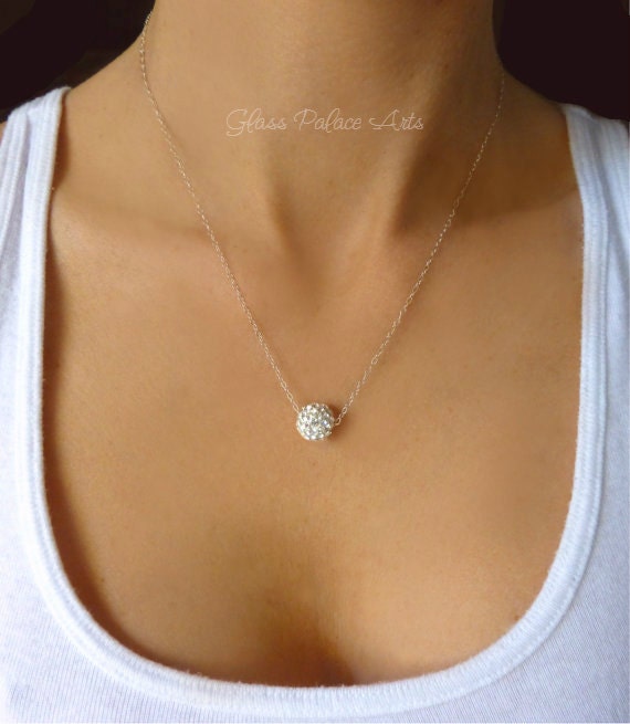 Deco Oval Crystal Pendant Gray Crystal Pave Disco Ball Bead Necklace
