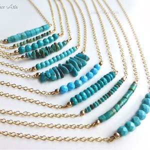 Dainty Turquoise Necklace Silver, Real Turquoise Bar Necklace Gold, Simple Beaded Jewelry For Women Sterling Silver, Boho Chic Minimalist