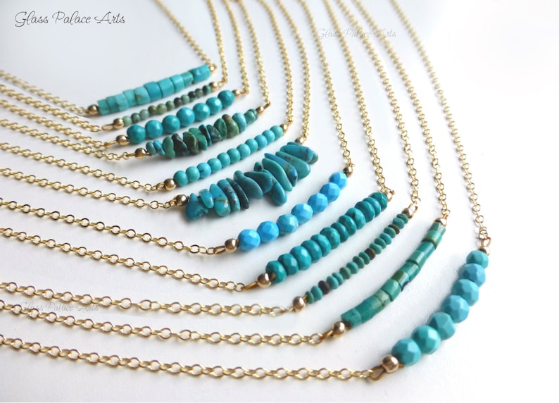 Dainty Turquoise Necklace Silver, Real Turquoise Bar Necklace Gold, Simple Beaded Jewelry For Women Sterling Silver, Boho Chic Minimalist