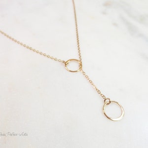 Infinity Lariat Necklace For Women, Double Circle Necklace Sterling Silver, Small Dainty Minimalist Circle Y Drop Jewelry Gift, Rose Gold image 6