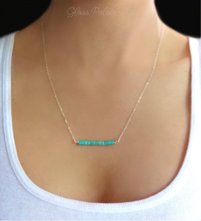 Pearl Aquamarine Sterling Silver Amethyst Beaded Gemstone Bar Necklace For Women Rose Gold Simple Dainty Gemstone Jewelry Turquoise