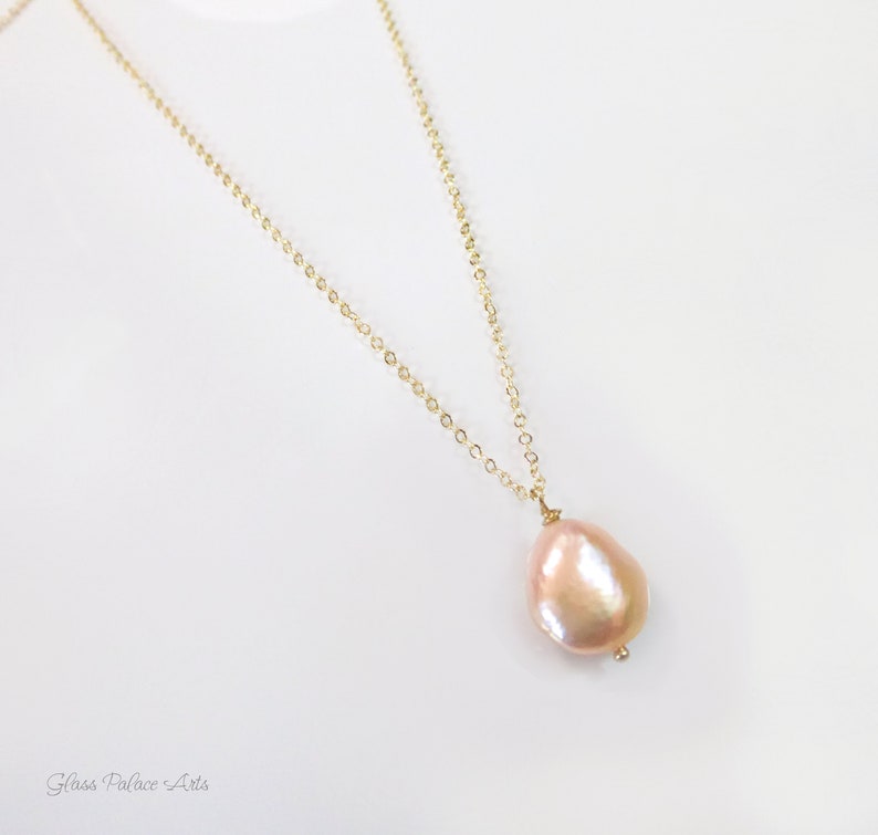 Baroque Pearl Necklace For Women, Natural Freshwater Pearl Necklace, Mauve Champagne Pink Single Keshi Pendant, Bridesmaid Jewelry Gift image 10
