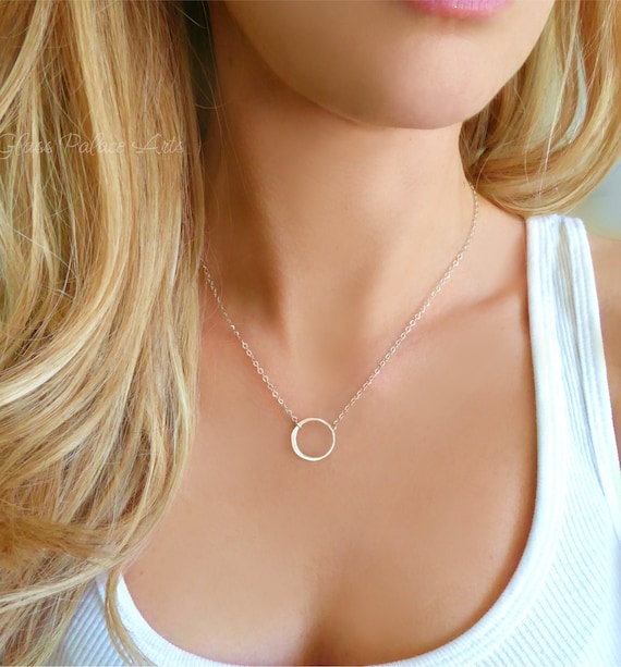 14k Rose Gold Open Circle and Disc Necklace with Polished Finish OR3T175P