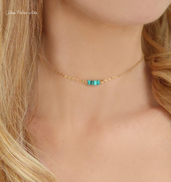 minimal turquoise choker Dainty Gem choker necklace birthstone choker necklace delicate choker necklace gem bead choker beaded choker