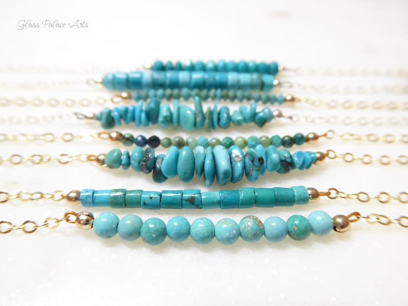 Dainty Turquoise Necklace Silver, Real Turquoise Bar Necklace Gold, Simple Beaded Jewelry For Women Sterling Silver, Boho Chic Minimalist