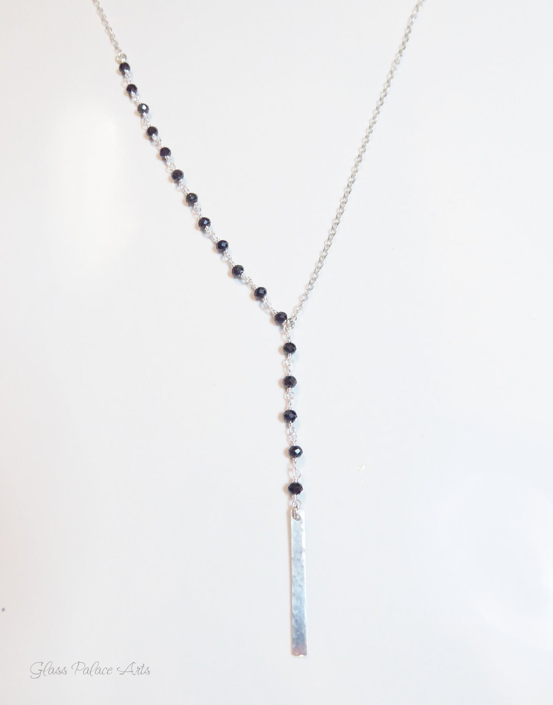 Beaded Black Spinel Necklace for Women Gemstone Bar Drop Y Etsy