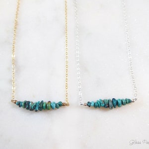 Dainty Turquoise Necklace Silver, Real Turquoise Bar Necklace Gold, Simple Beaded Jewelry For Women Sterling Silver, Boho Chic Minimalist