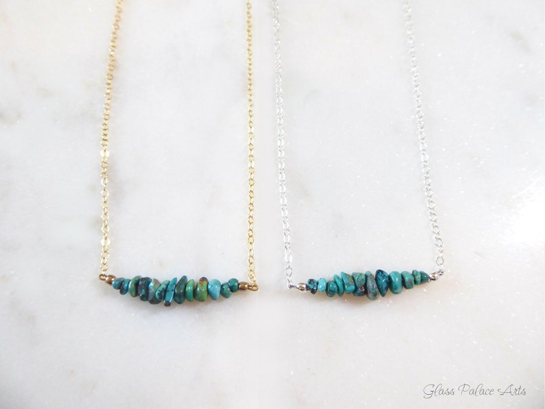 Dainty Turquoise Necklace Silver Real Turquoise Bar Necklace Etsy