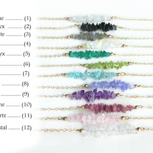Raw Gemstone Necklace for Women, Beaded Gemstone Bar Birthstone Necklace Rose Gold, Sterling Silver, Opal, Amethyst, Rose Quartz, Tanzanite