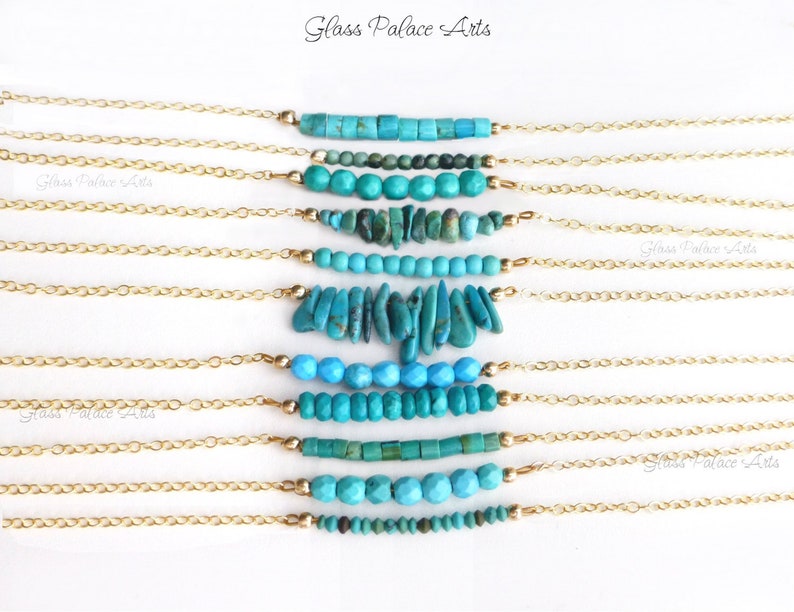 Dainty Turquoise Necklace Silver, Real Turquoise Bar Necklace Gold, Simple Beaded Jewelry For Women Sterling Silver, Boho Chic Minimalist