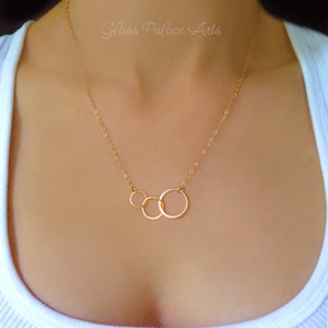 Infinity Necklace Sterling Silver, Linked Three Circle Necklace, Circle Pendant, Delicate Dainty Eternity Three Ring Circle Necklace For 3 image 5