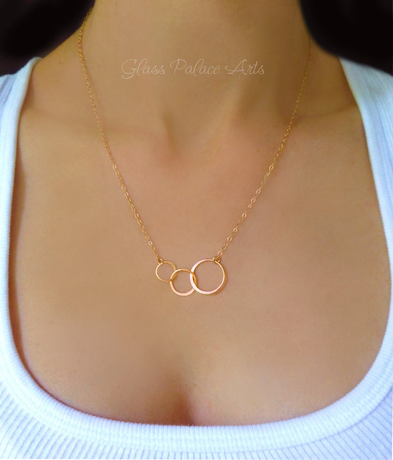 Infinity Necklace Sterling Silver, Linked Three Circle Necklace, Circle Pendant, Delicate Dainty Eternity Three Ring Circle Necklace For 3 image 5