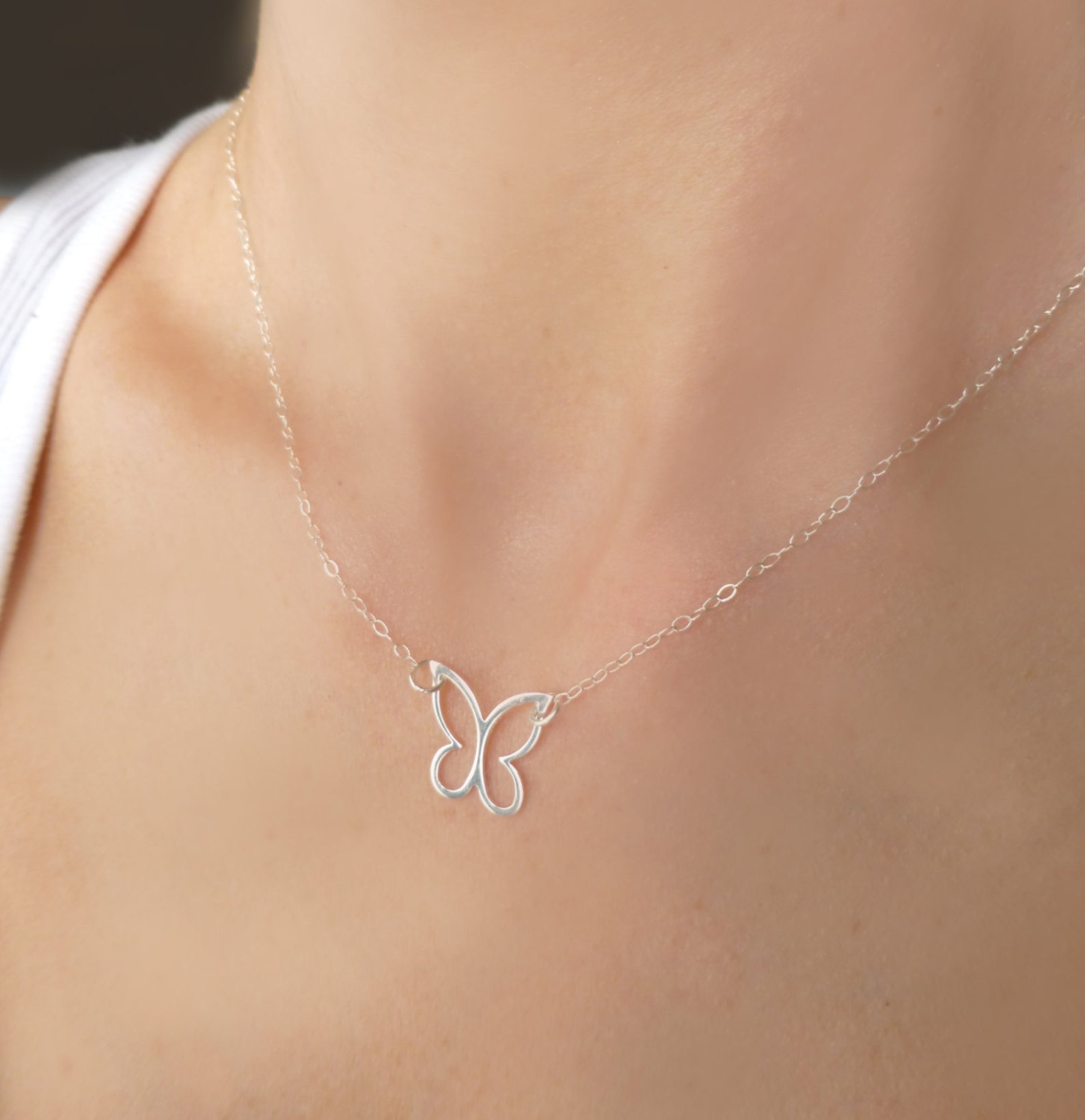Sterling Silver Butterfly Necklace Pendant, Dainty Gold Butterfly