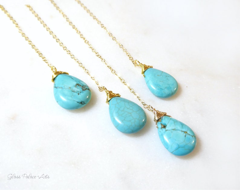 Turquoise Necklace For Women, Long Turquoise Necklace Sterling Silver, Gemstone Teardrop Pendant, Gift For Her, 14k Gold Fill, Rose Gold image 7
