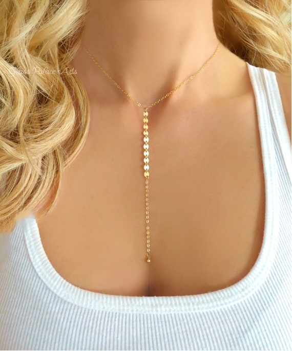 Long Y Necklace Gold, Long Chain Necklace for Women Rose Gold