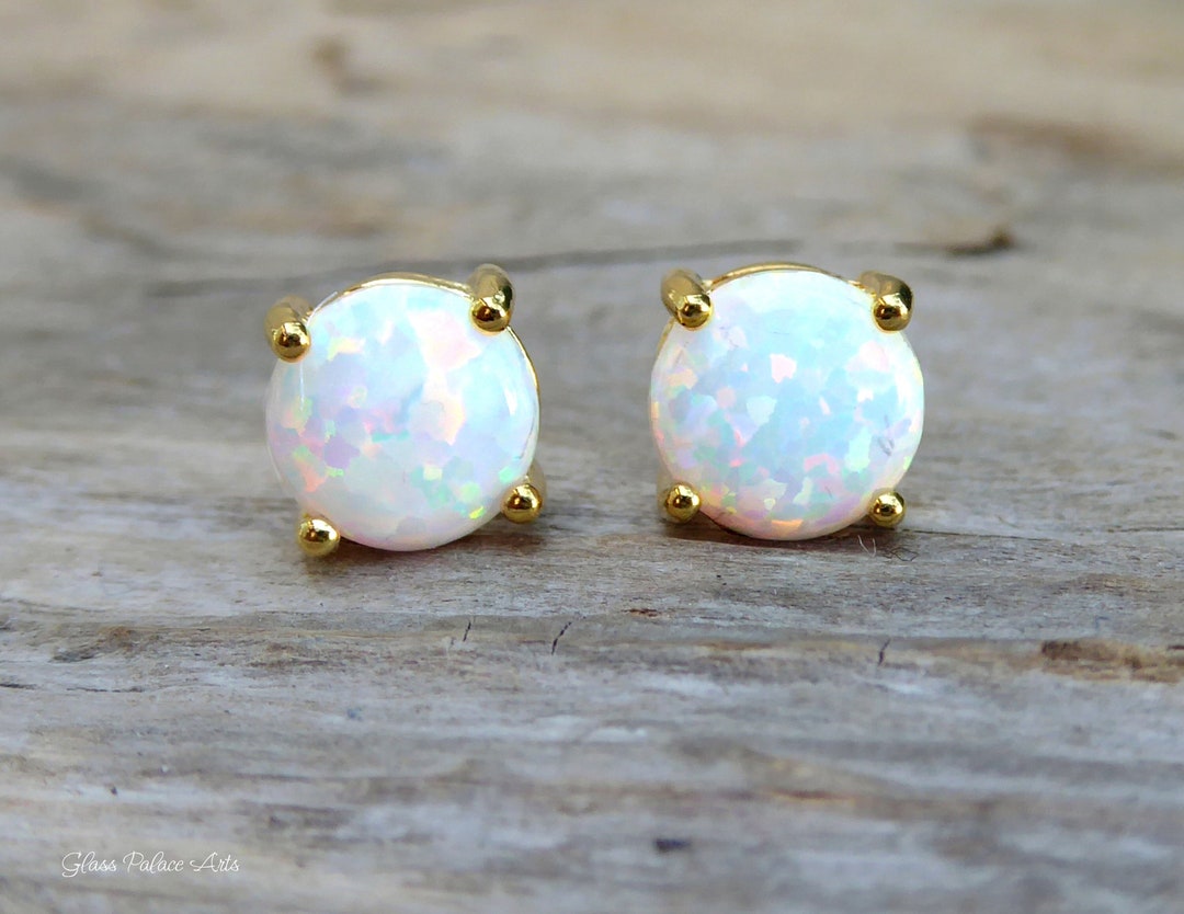 White Opal Earrings Dainty Fire Opal Stud Earrings for Women - Etsy